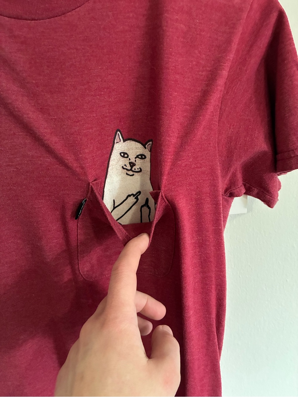 Ripndip Red Cat Pocket Tee with Hidden Middle Finger